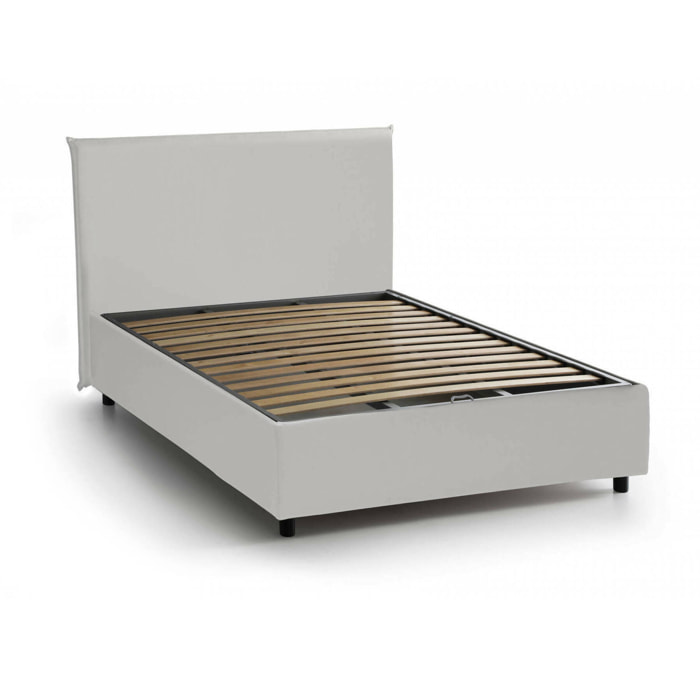 Letto piazza e mezza April, Letto contenitore con rivestimento in ecopelle, 100% Made in Italy, Apertura frontale, adatto per materasso Cm 120x200, Bianco