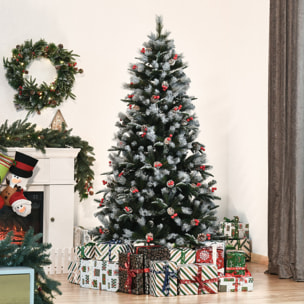 Árbol de Navidad Artificial 180 cm con 678 Ramas 53 Piñas y 53 Bayas Hojas de PVC PE Base Plegable y Soporte Metálico Decoración Navideña para Interiores Verde