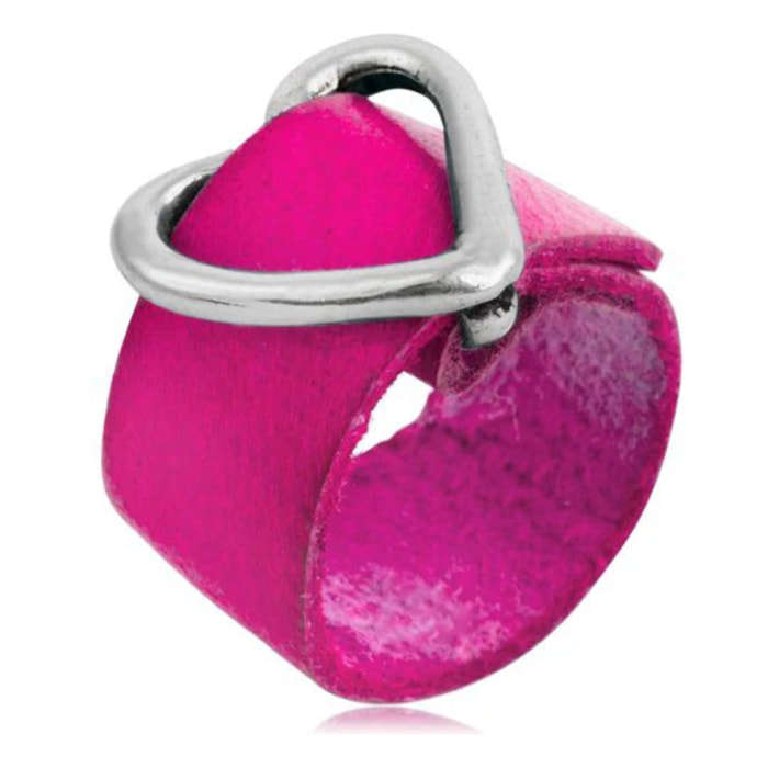 Anillo piel fuschia-plata 925chapado corazón hebilla