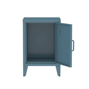 Table de chevet en acier bleu. 1 porte. casier