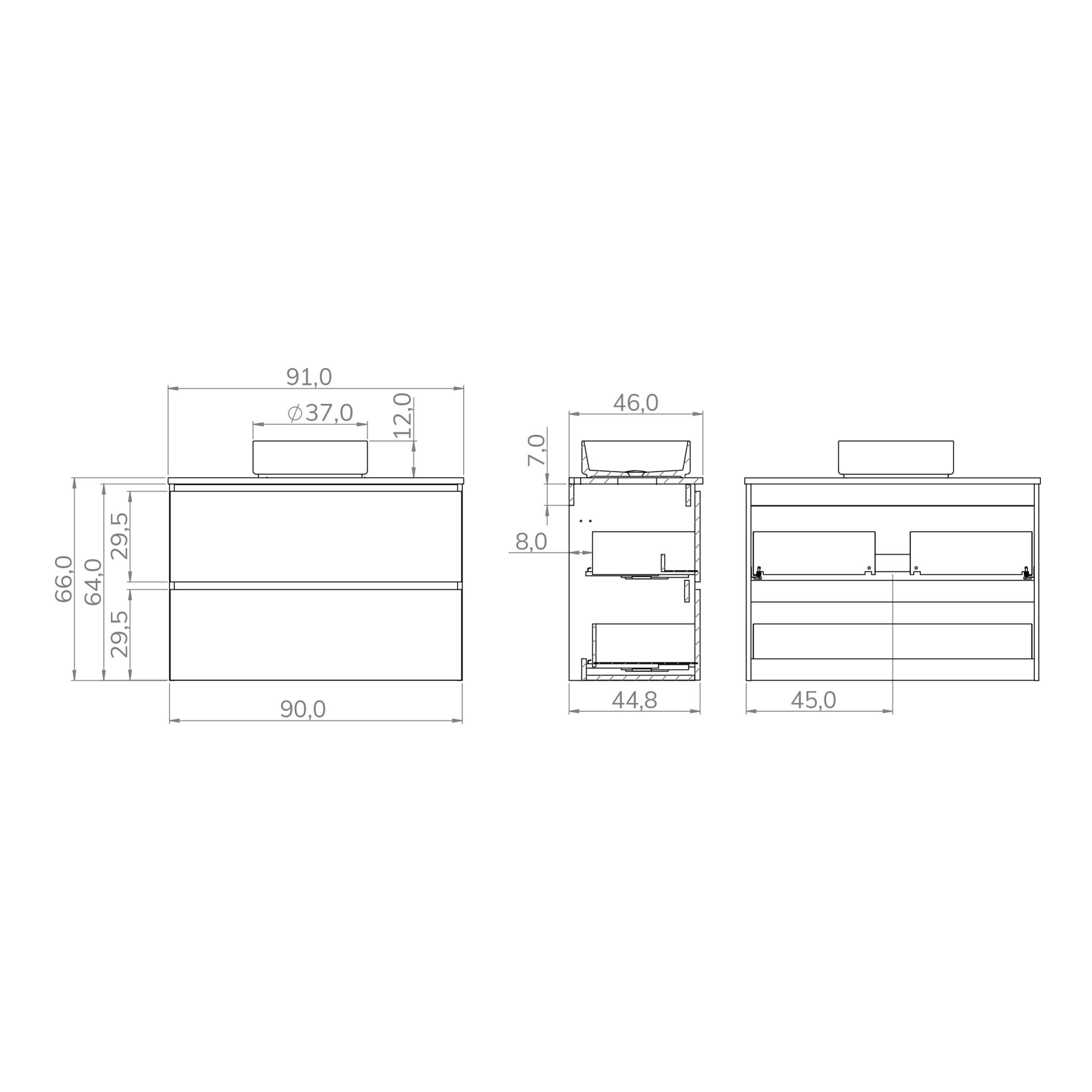 ENSEMBLE DE SALLE DE BAIN GLOOM | MEUBLE DE SALLE DE BAIN SUSPENDU | 90 CM NATURE | DEUX TIROIRS | LAVABO SUR PLAN | MEUBLE MONTÉ | ALDAY