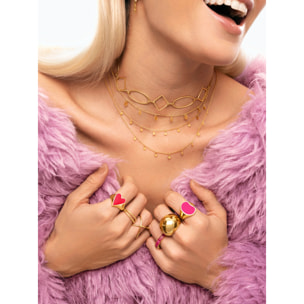 Anillo Signet Bean Neon Pink Enamel Baño Oro
