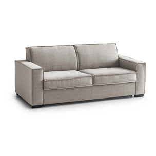 Divano letto 2 posti Alano, Sofà Soggiorno apertura girevole, Tessuto imbottito, Braccioli standard, 100% Made in Italy, Cm 180x95h90, Tortora