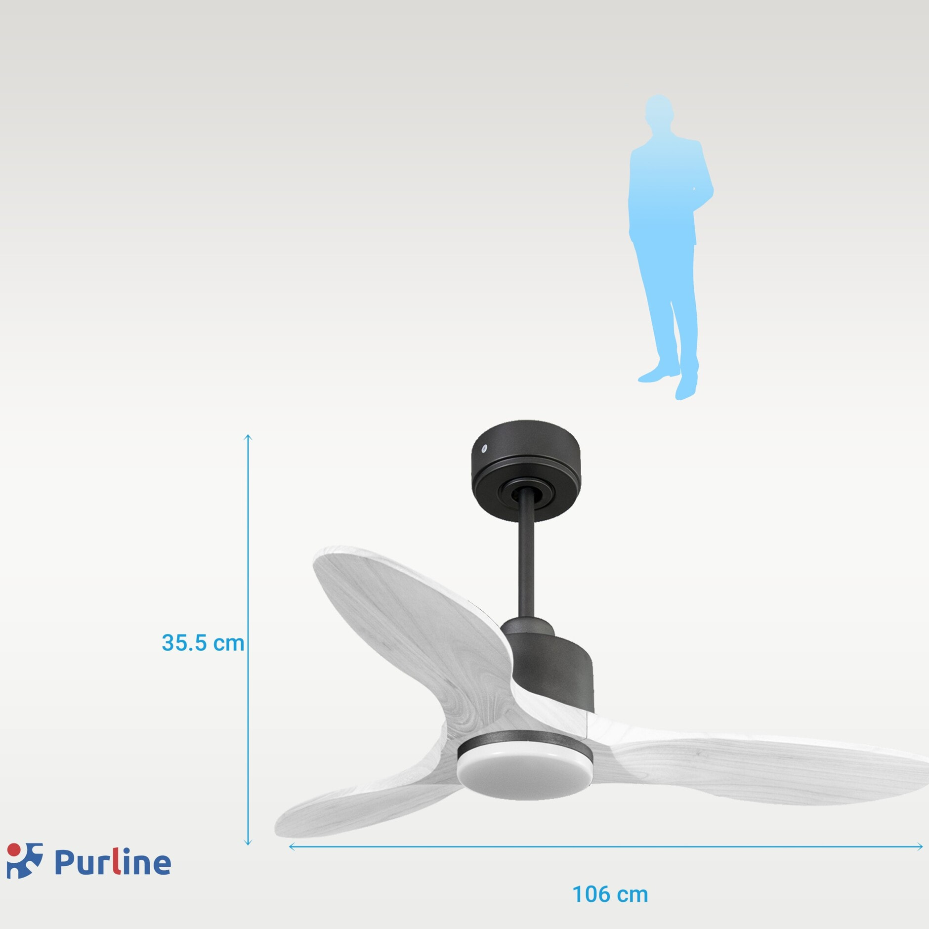 Ventilateur de plafond Réversible  Thermostat Dimmable Wifi Moteur à courant continu Toits en pente Télécommande Lumière à trois tons Hypersilence Mémoire