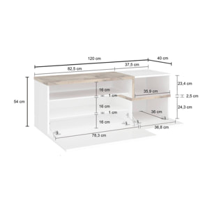 Mobile da ingresso, Made in Italy, Modulo componibile, Panca a 2 ante, cm 120x40h54, colore Bianco lucido e Acero