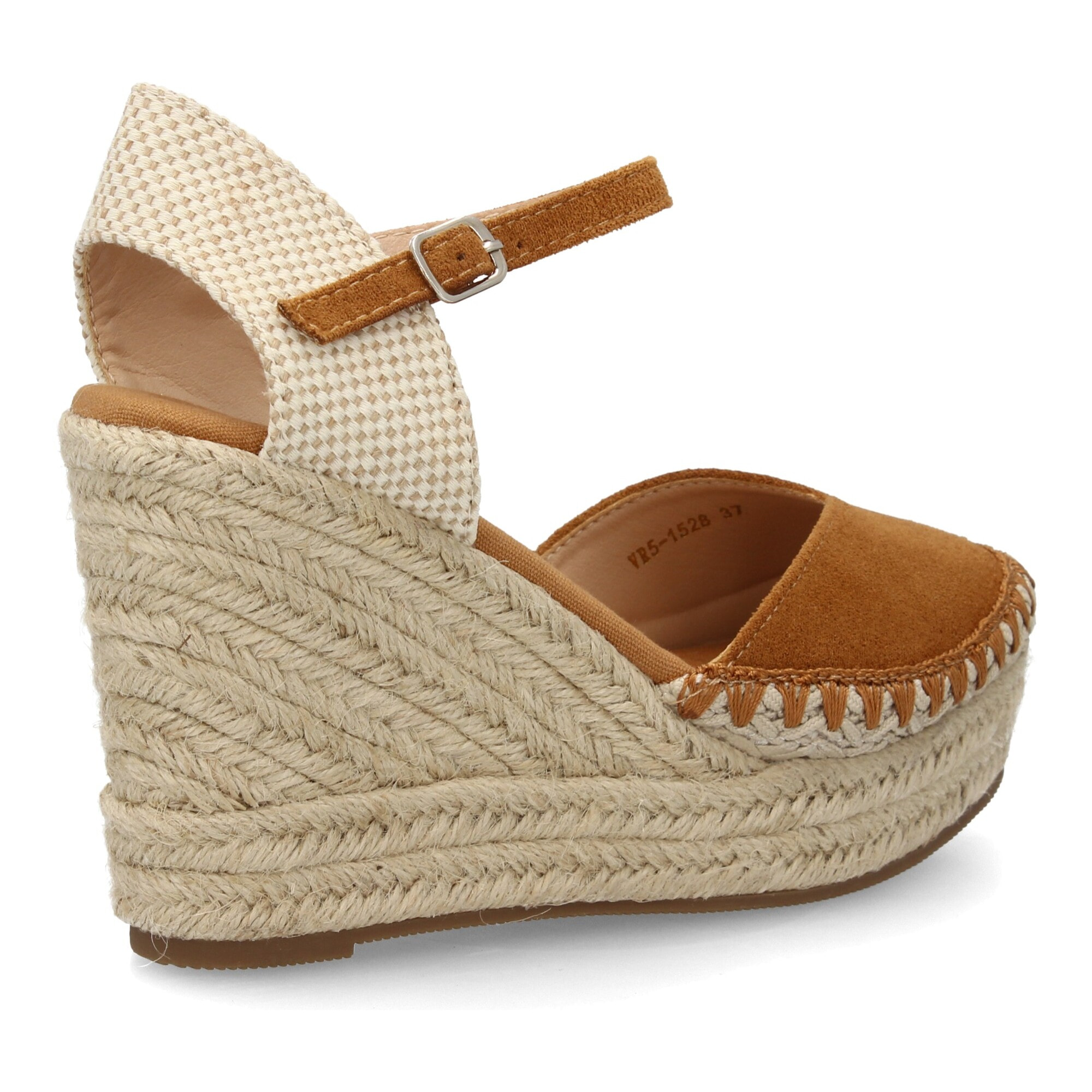 Alpargata de cuña alta de esparto con cierre de hebilla