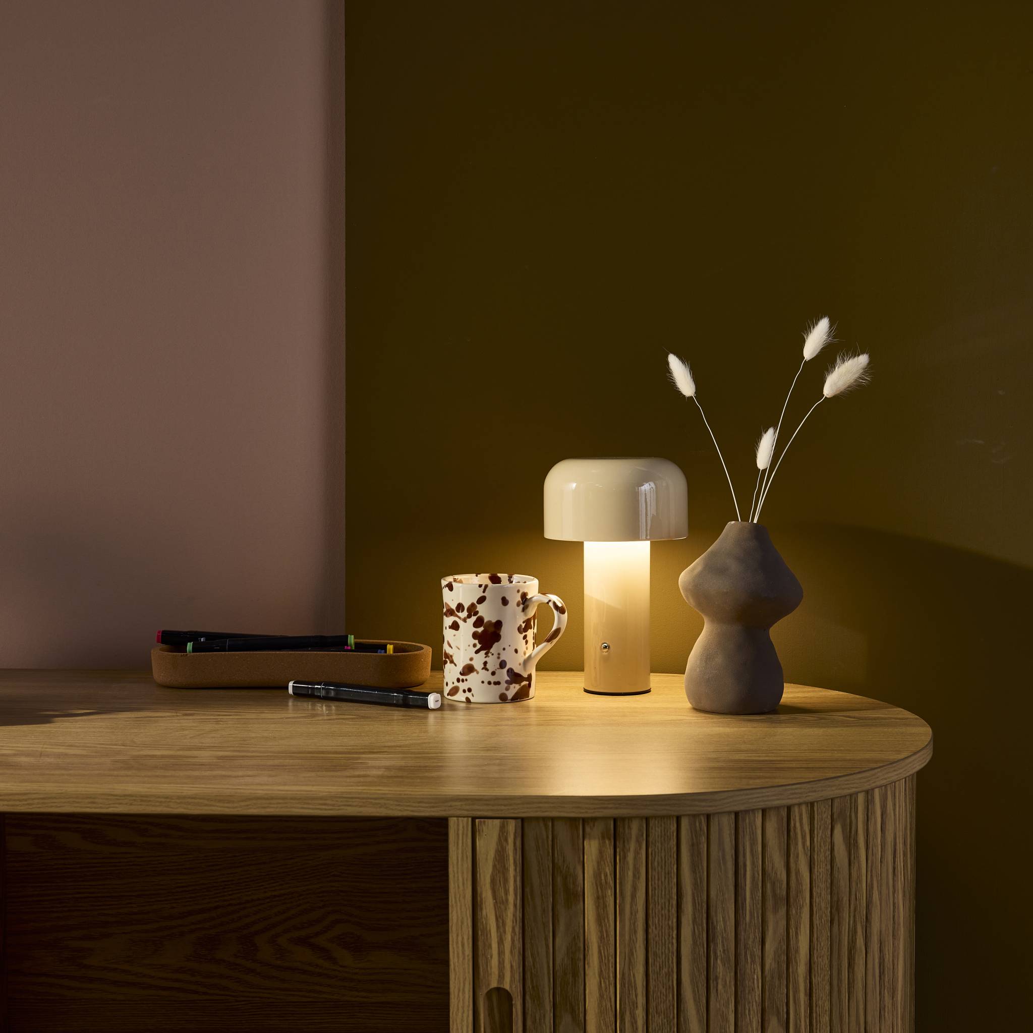 Lampe à poser LED  sans fil rechargeable Victor beige Ø 13cm