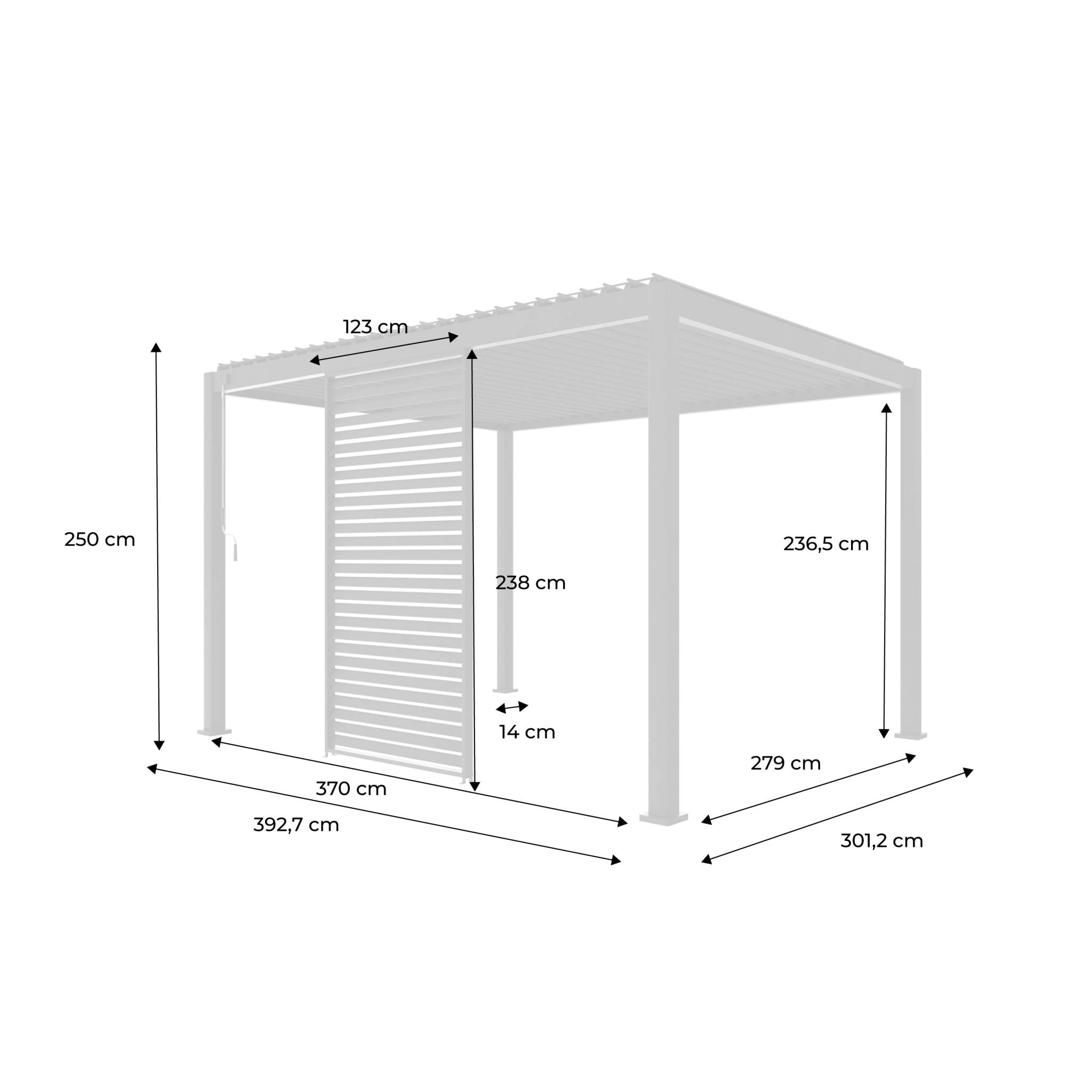 Persienne 130cm pour pergola bioclimatique Triomphe. côté 4m. panneau brise vue. aluminium. anthracite