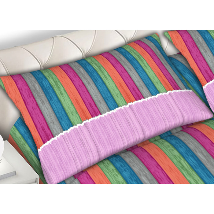 Completo Lenzuola 100% Cotone Disegno Multicolor Rosa CN