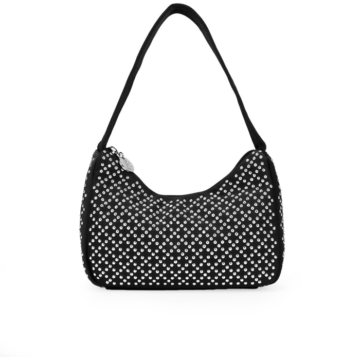 Bolso de hombro negro en nylon con tachas