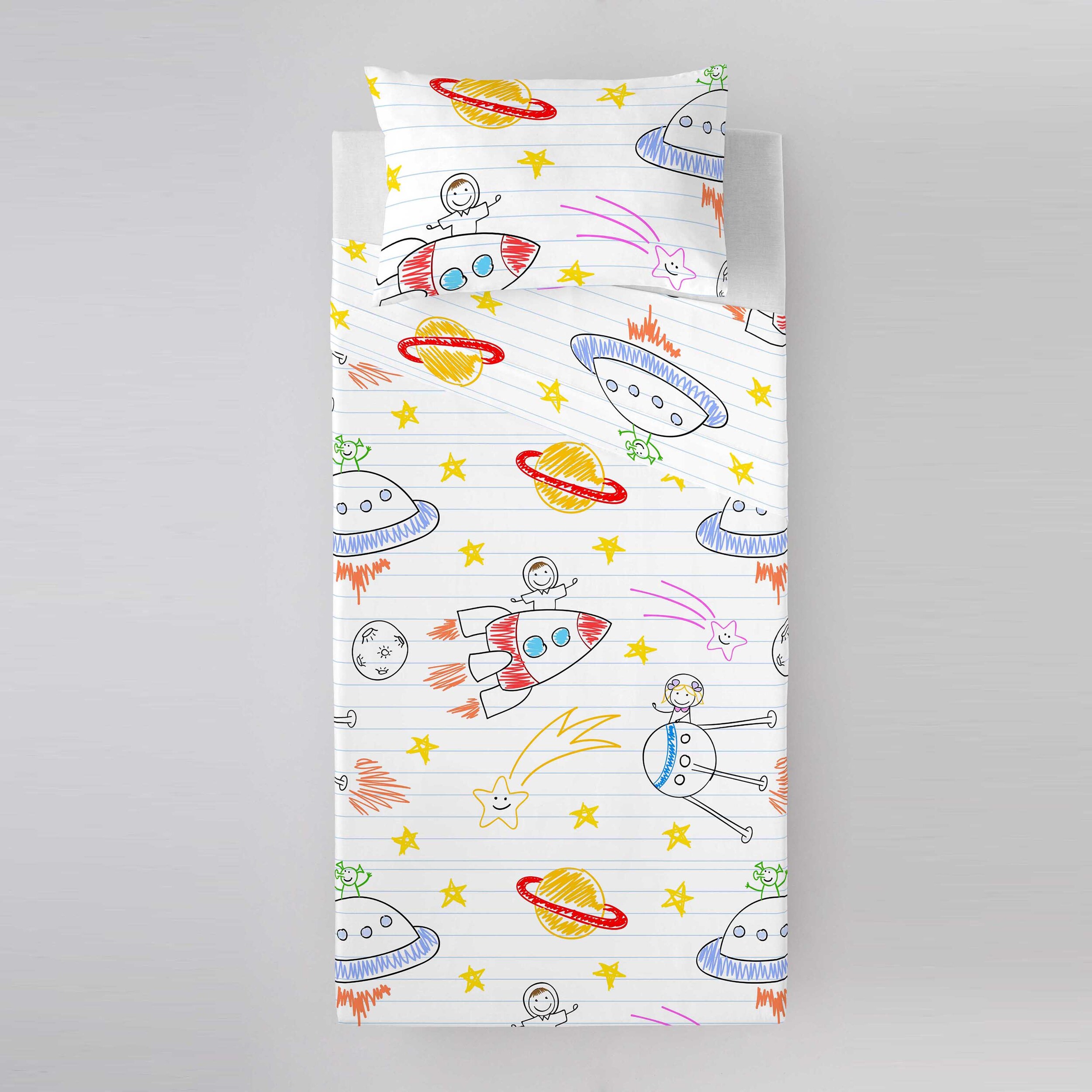 Cool Kids - Juego de Sábanas Estampadas - Infantil - Incluye 1 Funda de Almohada - 100% Algodón - Lluc B