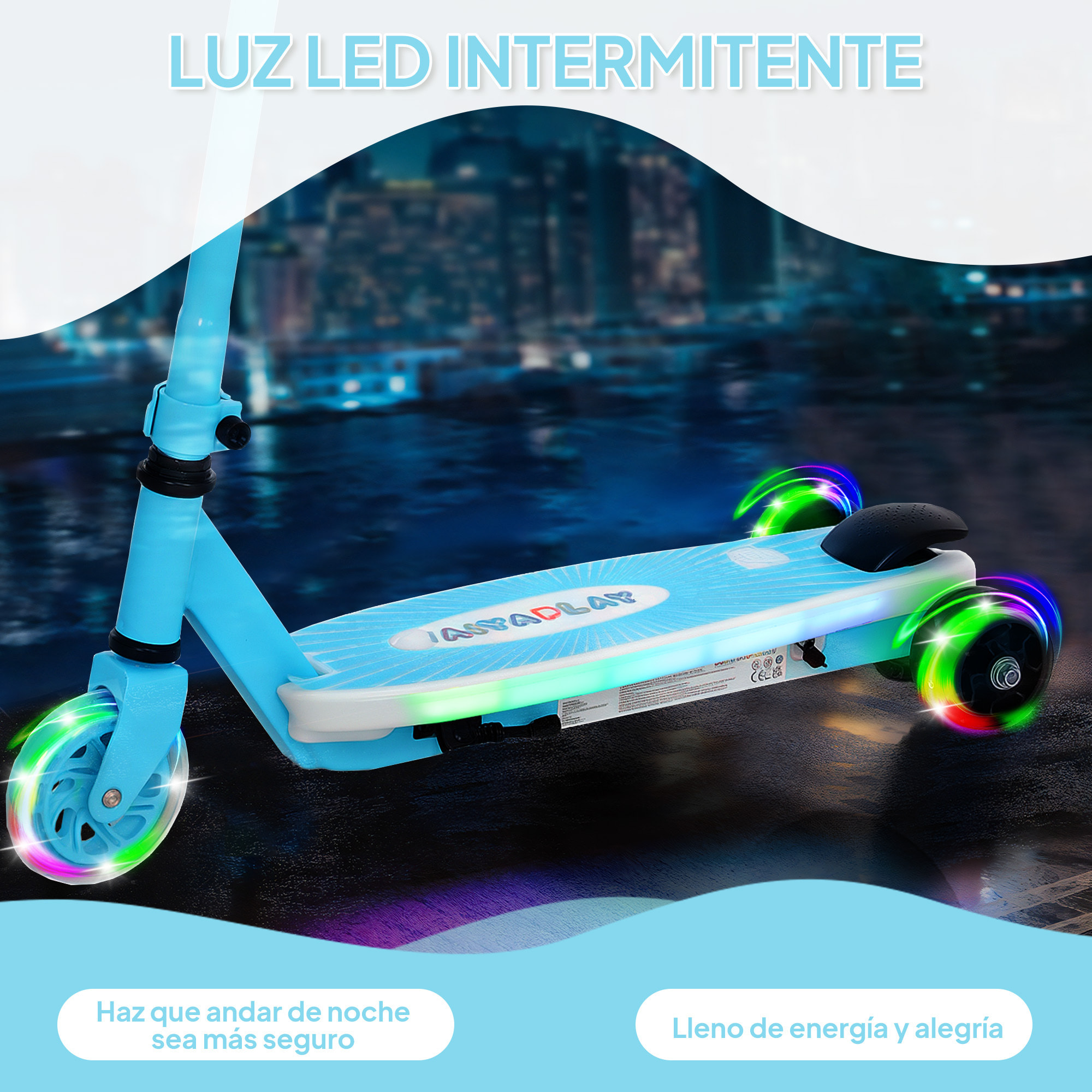 Patinete Eléctrico para Niños de 4-7 Años Patín Eléctrico Max. 6 km/h Motor 80 W Autonomía Máxima 8 km Patinete Eléctrico Infantil con Luces LED Freno Posterior Azul