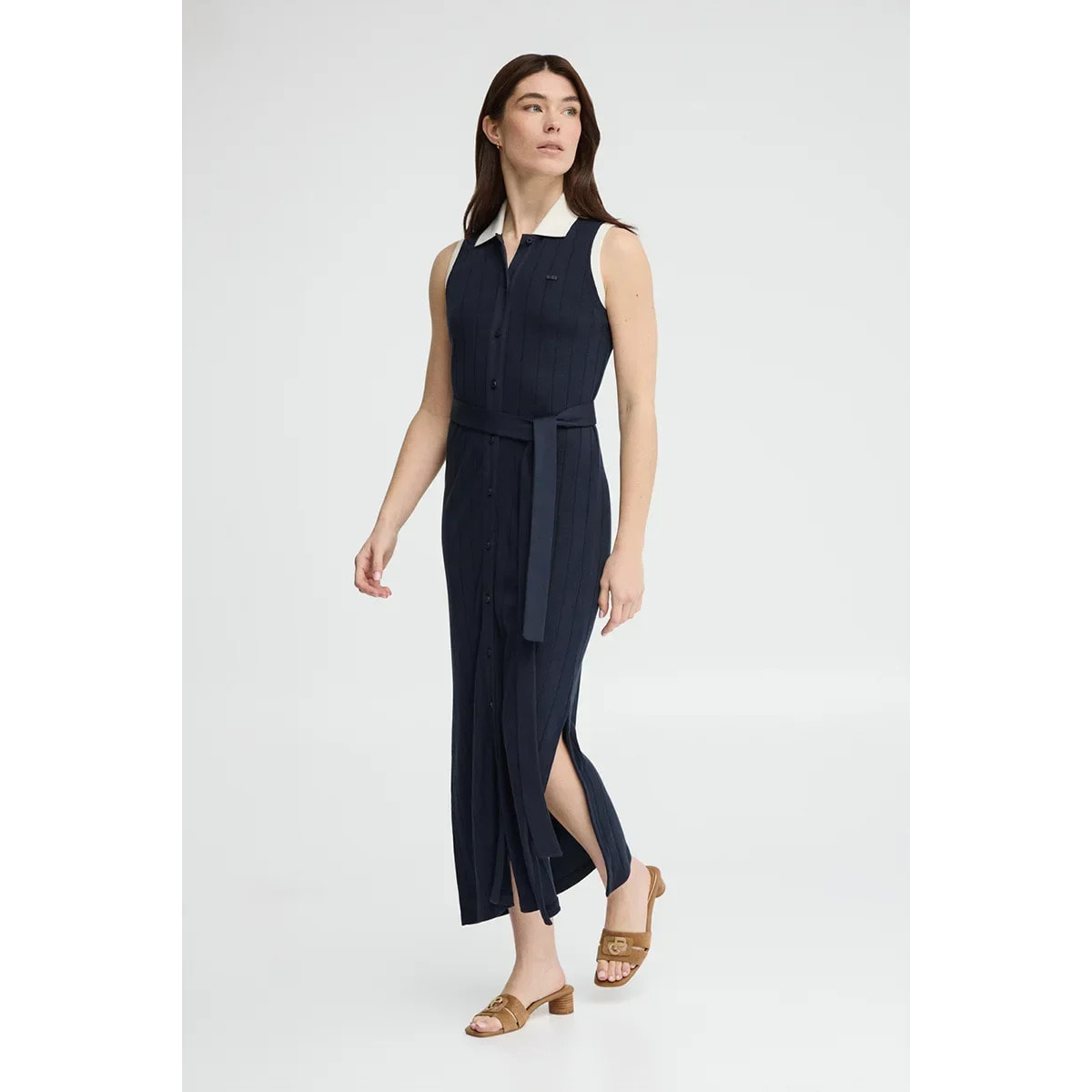 Vestido azul marino de canalé con lazada Polo Club