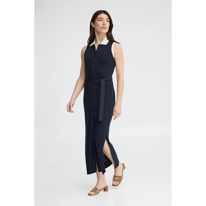 Vestido azul marino de canalé con lazada Polo Club