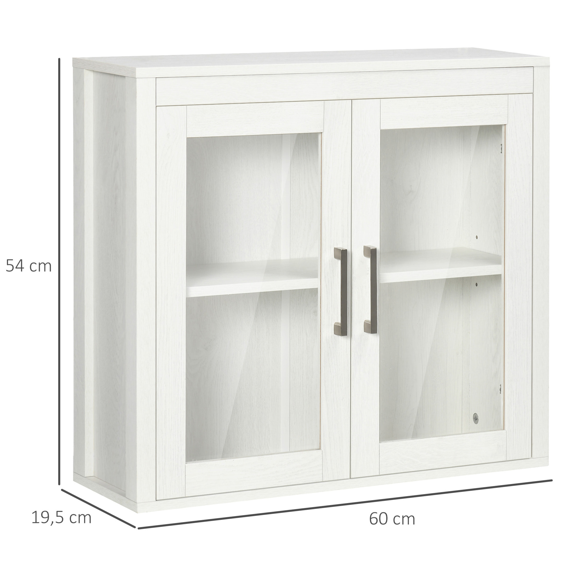 kleankin Armario de Baño de Pared con 2 Puertas de Vidrio y Estante Ajustable Mueble Colgante de Baño para Cocina Dormitorio Aseo Estilo Moderno 60x19,5x54 cm Blanco