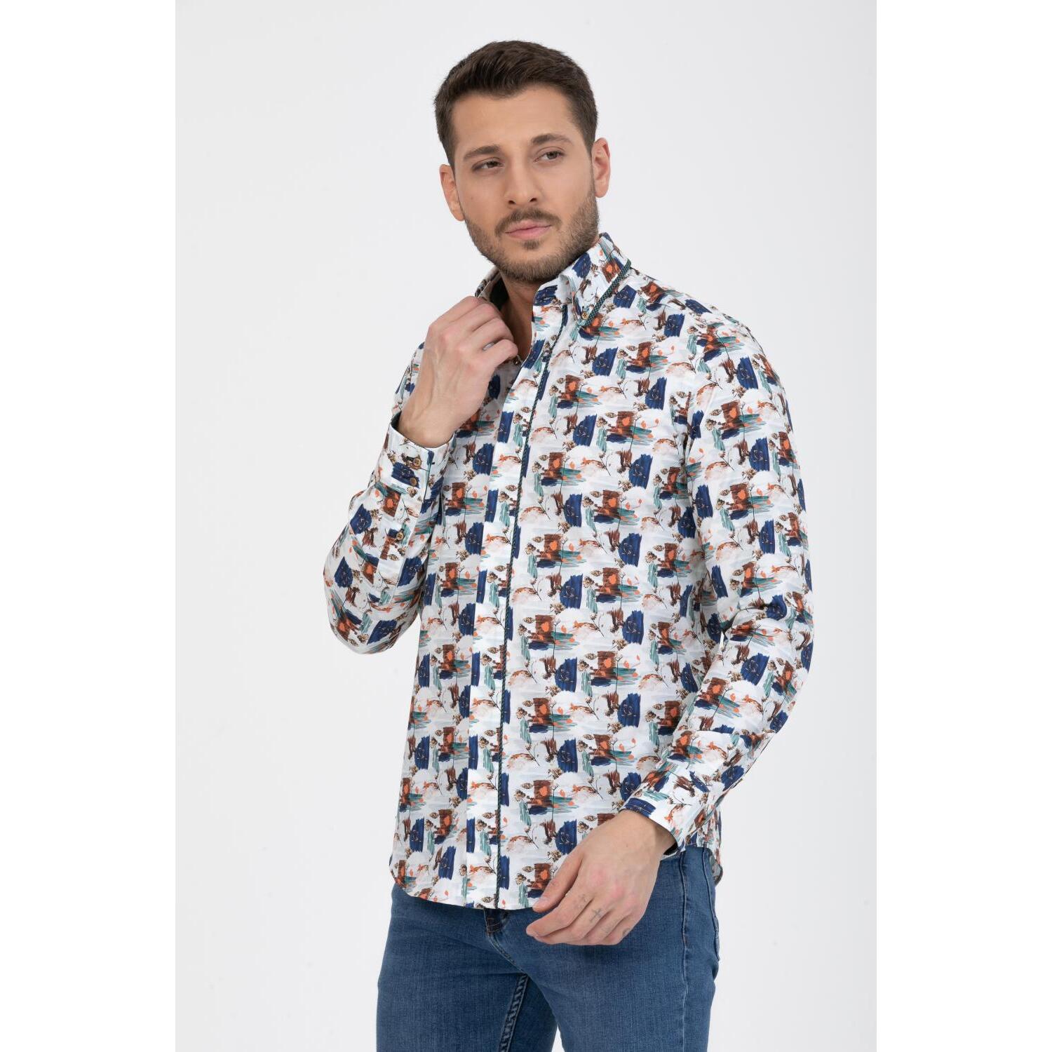 Camicia Uomo 2bottoni Button Down Doppio Collo Slim Popeline Fantasia grigio chiaro e rosa