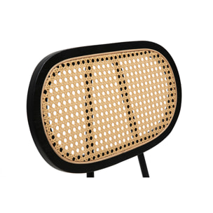 Chaises design en tissu effet laine bouclée blanc, métal noir et cannage rotin (lot de 2) SWANN