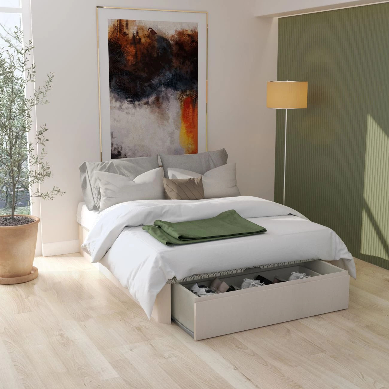 Canapé con cajón frontal con zapatero 135x190 cm en artic Luxury Premium 3D Artic