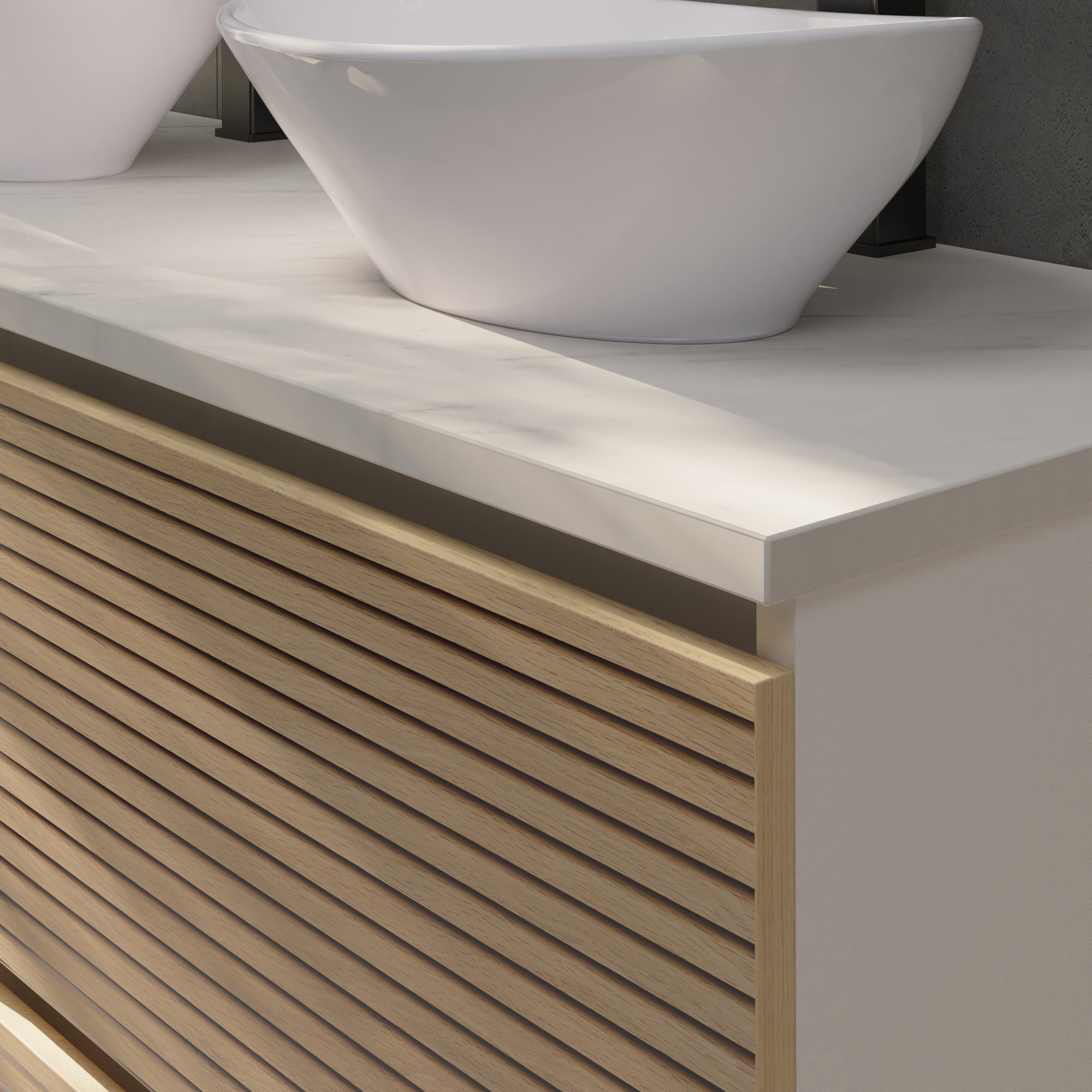 CONJUNTO DE BAÑO YINU | 141 CM BLANCO - SOLOMON | CUATRO CAJONES | LAVABO SOBRE ENCIMERA | NO INCLUYE ESPEJO | ALDAY