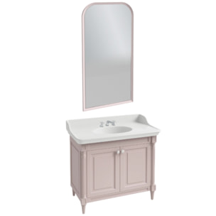 Pack meuble vasque 3 trous Cléo 1889 rose velours + miroir + mélangeur croisillons chrome