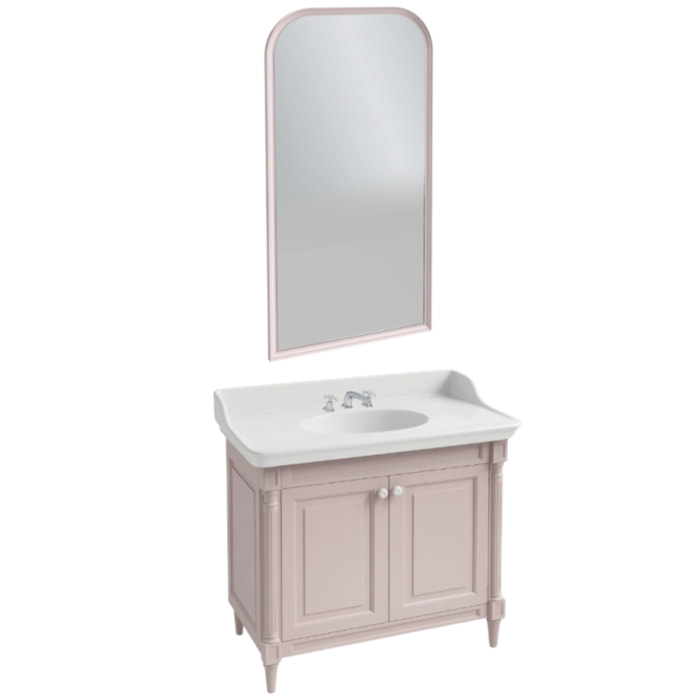 Pack meuble vasque 3 trous Cléo 1889 rose velours + miroir + mélangeur croisillons chrome