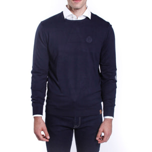 Girocollo finezza 12 con toppe su manica col. e ricamo logo