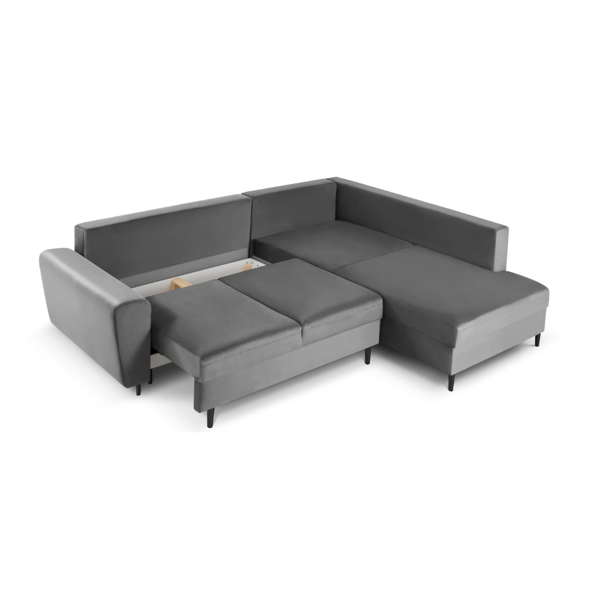 Canapé d'angle droit convertible avec coffre de rangement "Kyoto" 5 places en velours gris clair