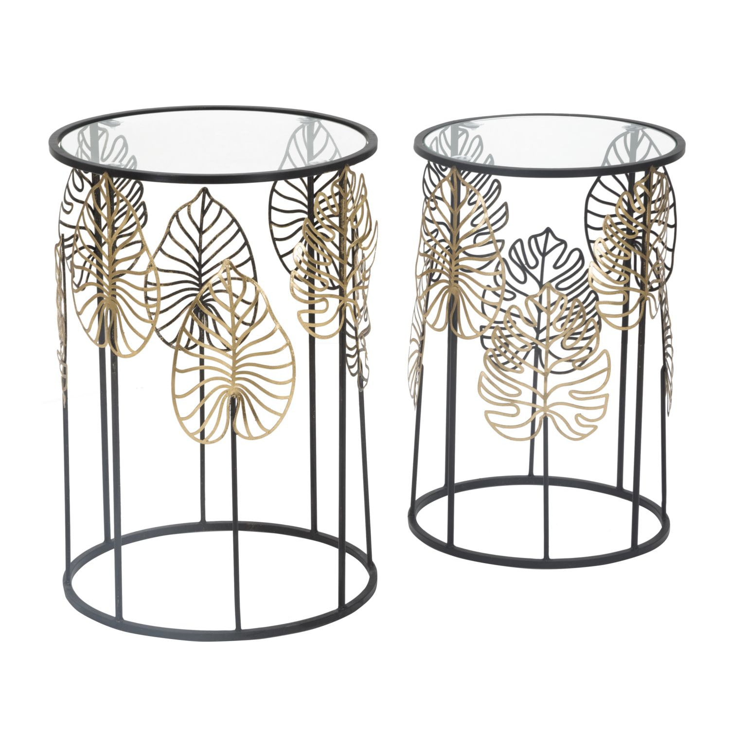TAVOLINETTI FOGLIE GLAM COPPIA CM Ø 38X55-33X50