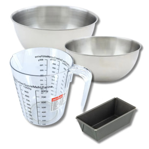 Set pâtisserie avec mini moule à cake, bols à mixer, verre mesureur et spatule Zenker