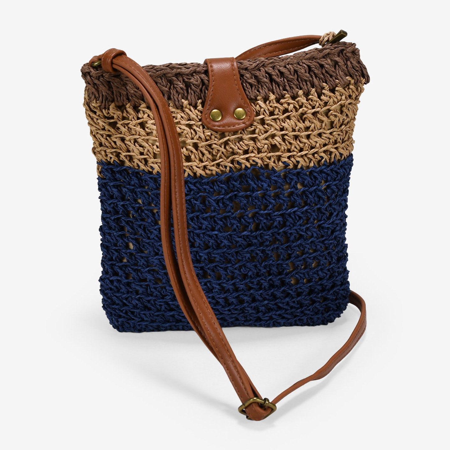 Bolso bandolera azul en rafia con cremallera