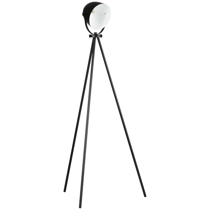 Lampadaire trépied style industriel abat-jour ajustable E27 40W max. dim. 60L x 54l x 135H cm métal noir blanc