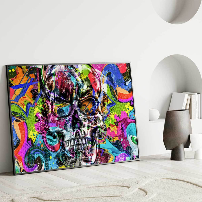 Affiche encadrée crâne artistique pop art Affiche + cadre en métal - Noir