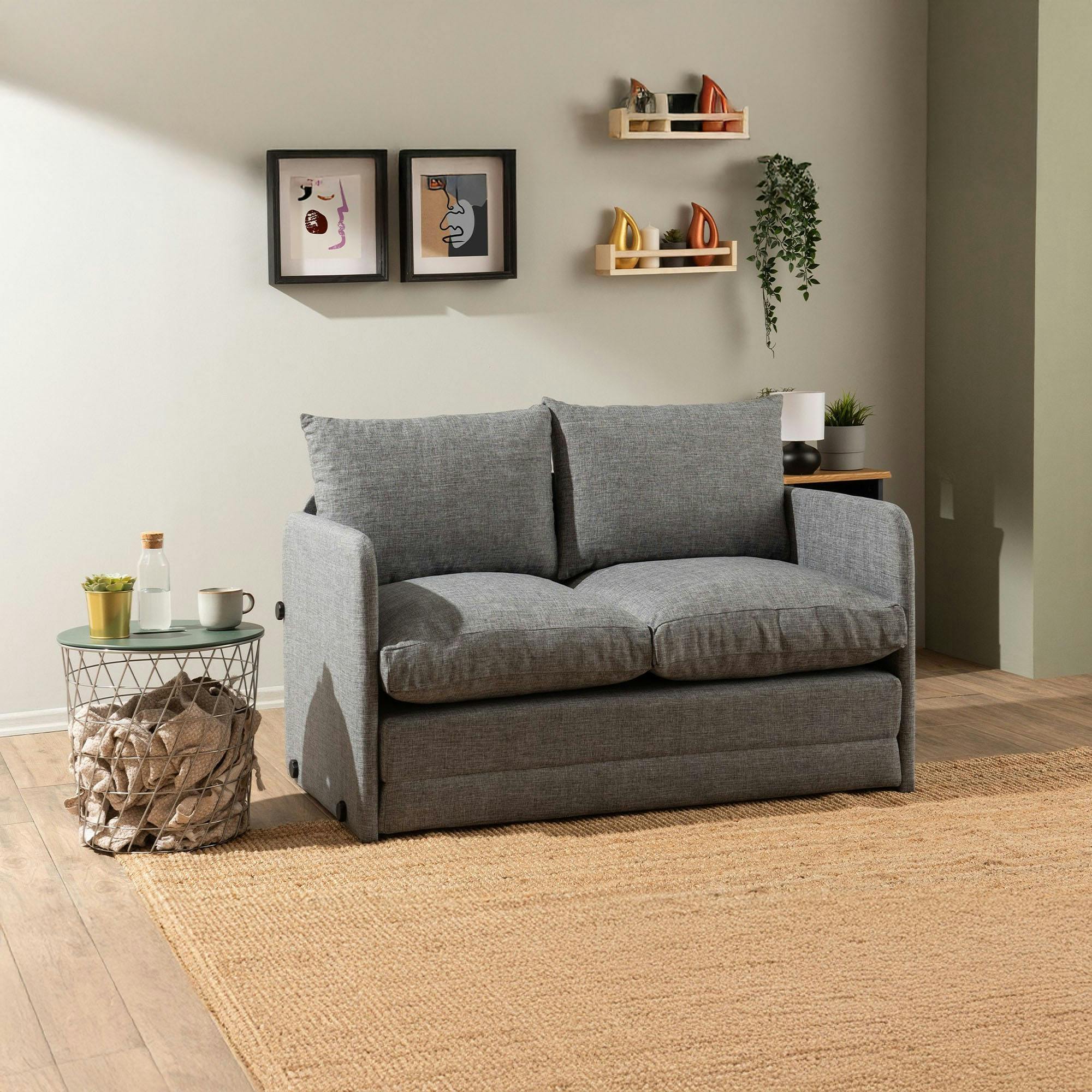 Canapé-lit d'appoint en lin gris chiné, 2 personnes ORURO