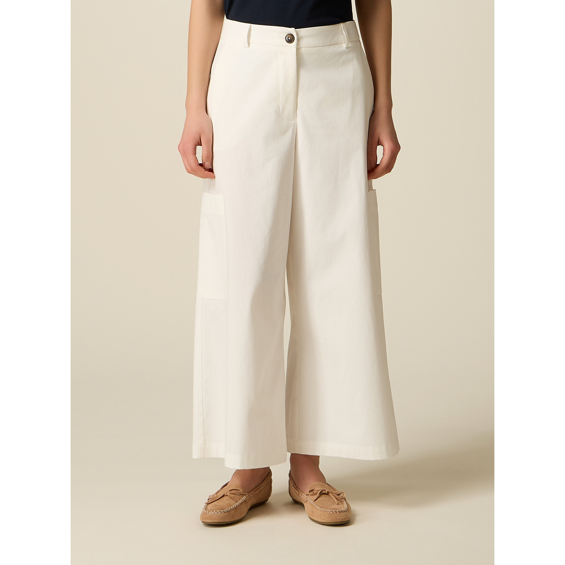 Oltre - Pantalones cargo cropped - Blanco
