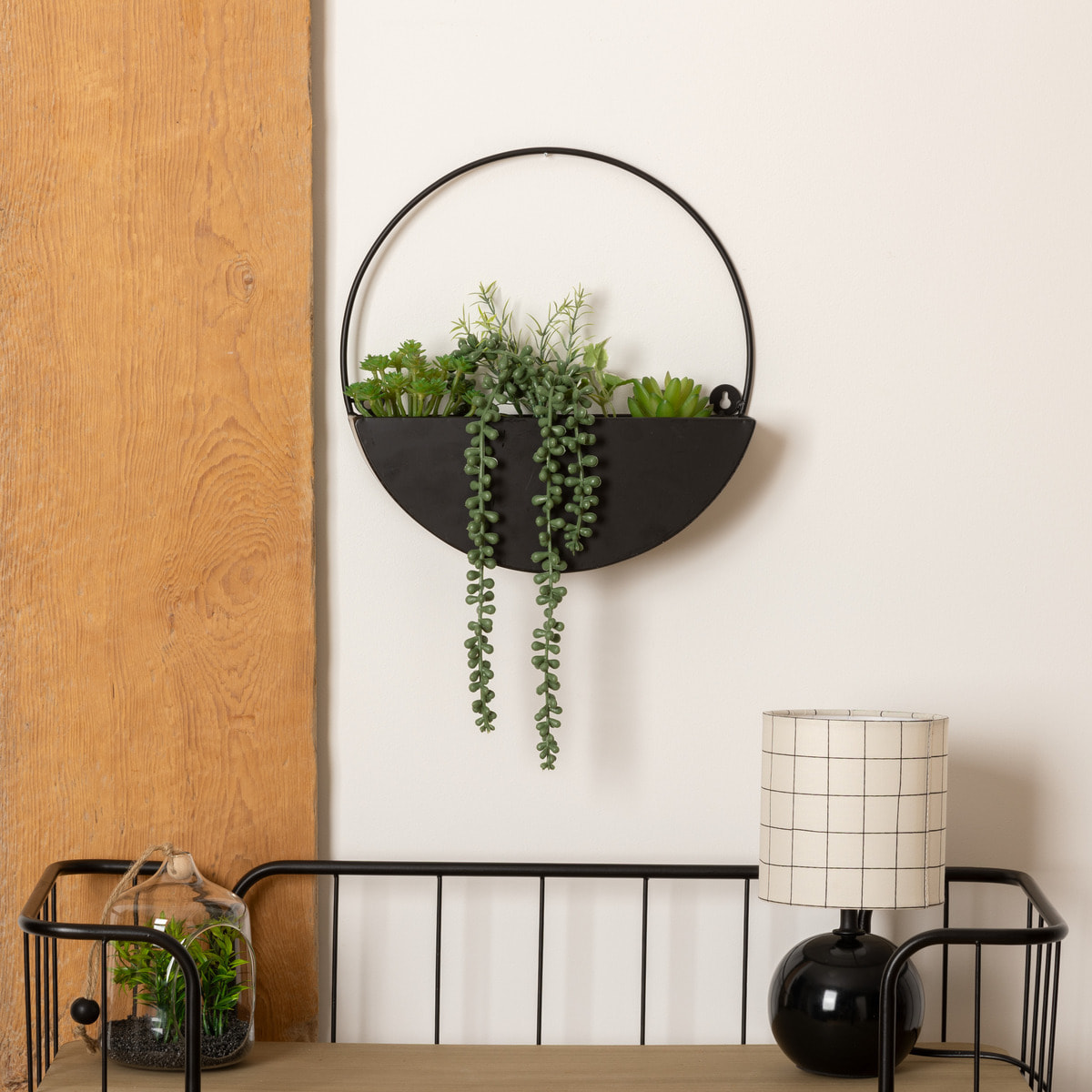 Plante artificielle suspendue Imy pot métal noir H41cm