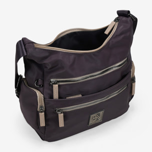 Bolso bandolera burdeos con cremalleras beige