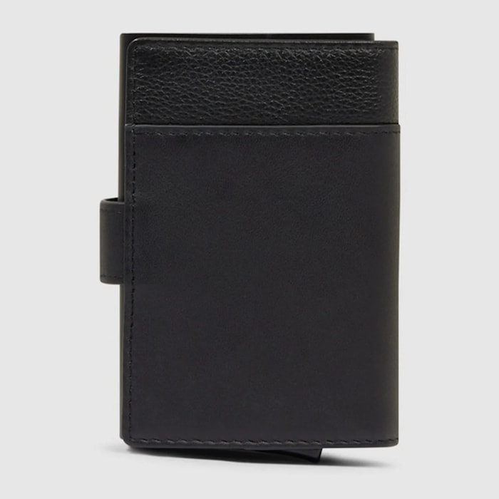 Piquadro Portacarte automatico in metallo e pelle, schermato con protezione RFID