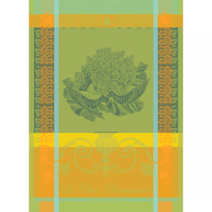 Torchon pur coton motif jacquard jaune vert Le chou romanesco vert