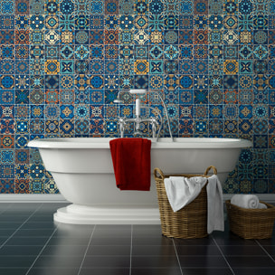 Stickers muraux - Sticker Mural Carrelage adhésif Cuisine Salle de Bain - 30 STICKERS CARREAUX DE CIMENT AZULEJOS DOMITIA