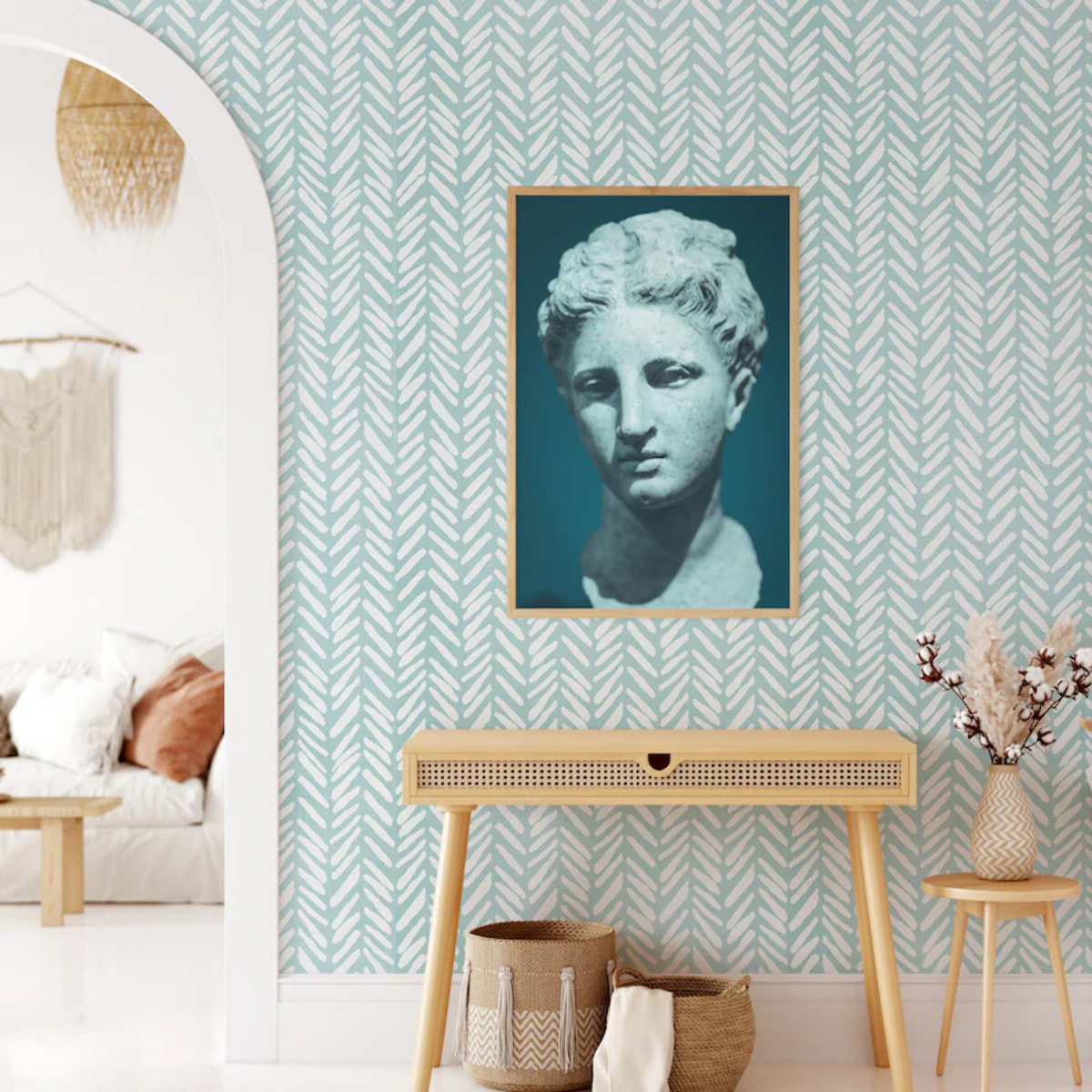 Carta da Parati Geometrica Azzurra Vintage