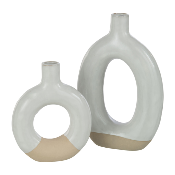 J-Line vase Cirkel - porcelaine - blanc/beige - large - 25.5 cm hoog