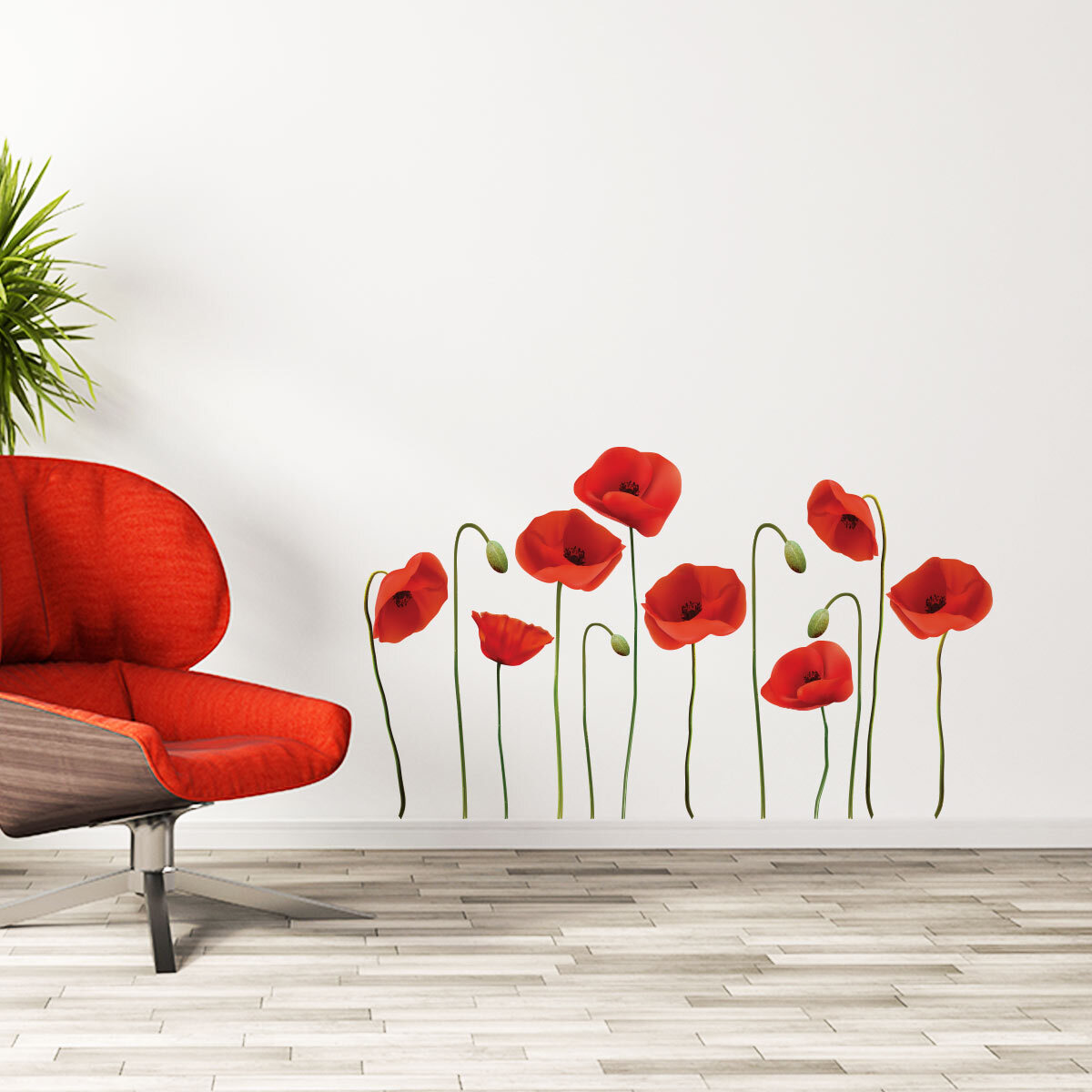 Stickers muraux | Sticker Mural Autocollant - FLEURS COQUELICOTS VERMEIL - adhésifs fond transparent