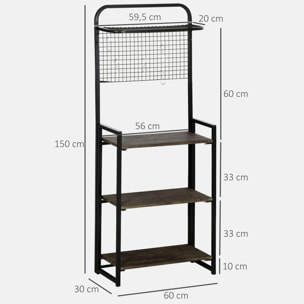 HOMCOM Estante de Cocina Plegable de 4 Niveles Estantería para Microondas con 5 Ganchos Antivuelco para Salón Oficina Comedor 60x30x150 cm Negro