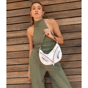 Bolso de hombro blanco con cremalleras