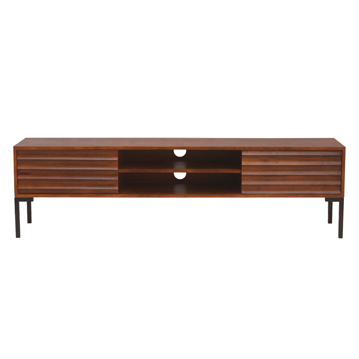 Meuble TV en bois foncé manguier massif et métal noir 2 portes L160 cm ONDA