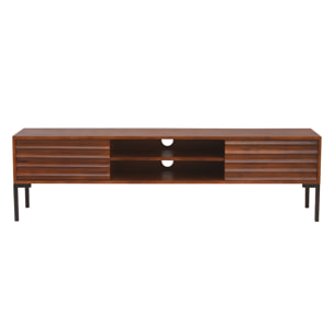 Meuble TV en bois foncé manguier massif et métal noir 2 portes L160 cm ONDA