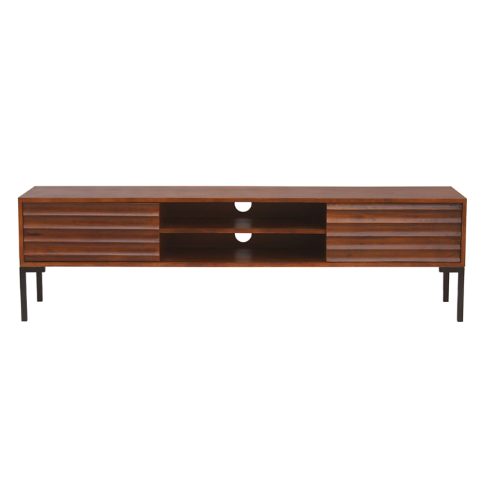 Meuble TV en bois foncé manguier massif et métal noir 2 portes L160 cm ONDA