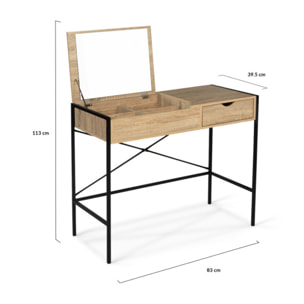 Coiffeuse Alana miroir rabattable avec tabouret - Bois / Noir