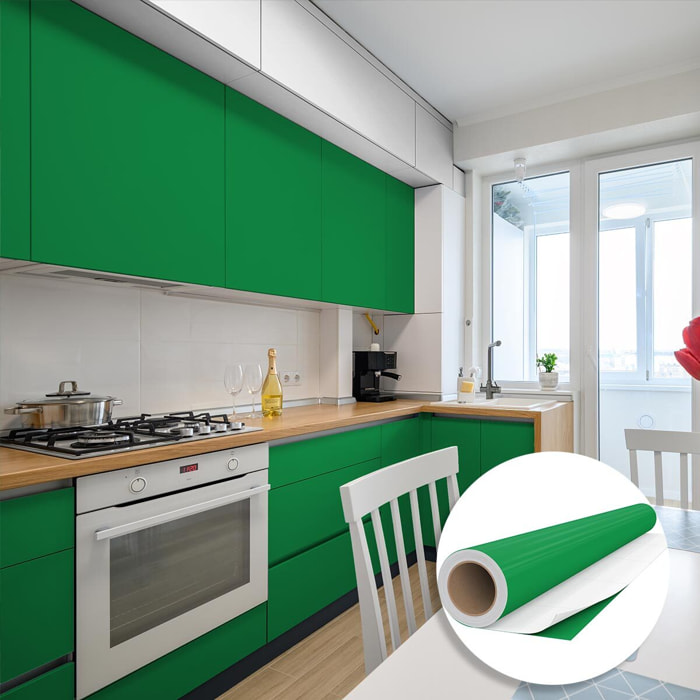 Rouleau adhésif décoratif Vinyle au Mètre - Vert cactus - Sticker Lavable Imperméable Mur Cuisine Meubles
