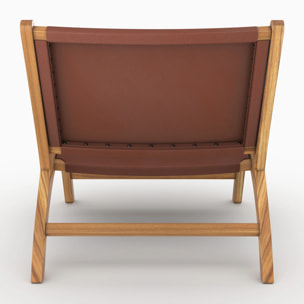 Fauteuil  en teck et cuir lisse marron - Kuna